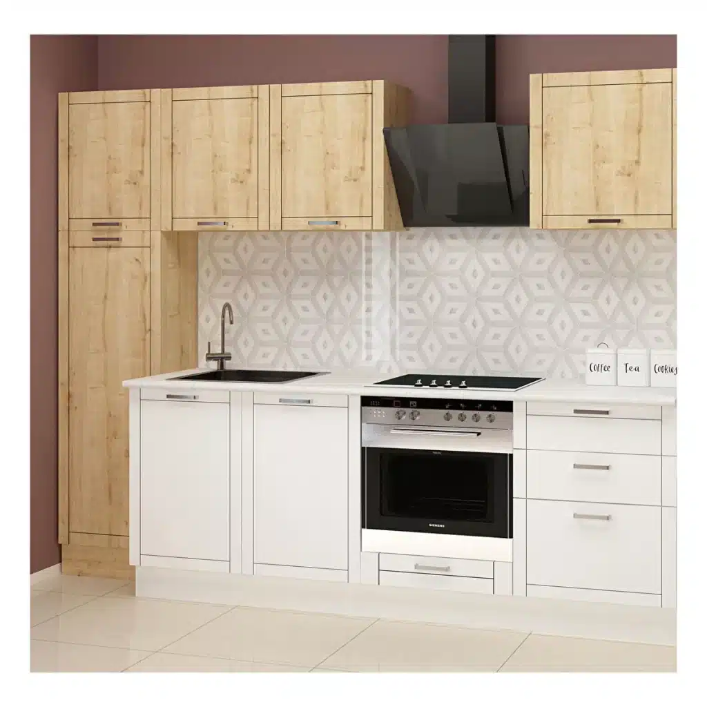 270 cm Ahşap ve Beyaz Boy Dolaplı Mutfak Dolabı BC 16 Alternatif Resmi