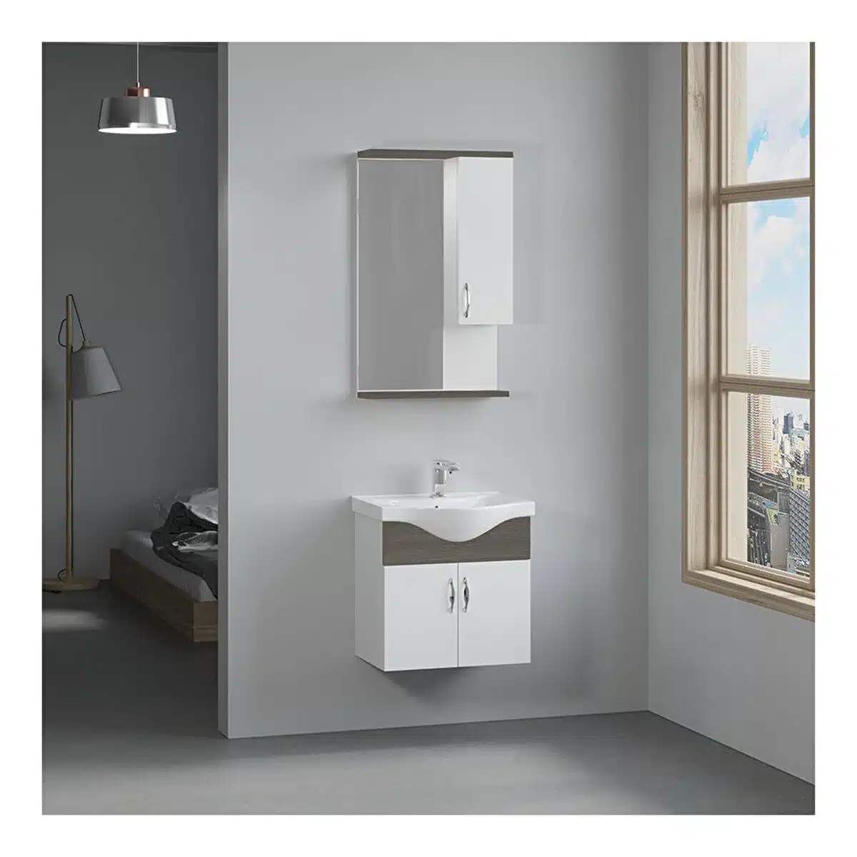 55 cm Asma Antrasit Beyaz Banyo Dolabı BC 03